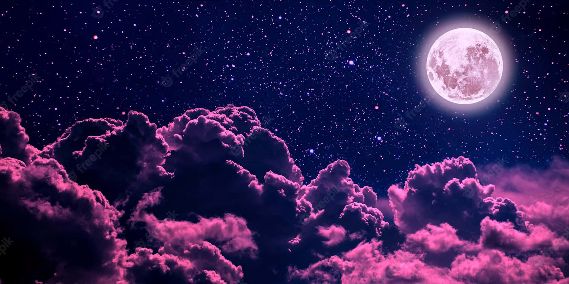 Einrosa Mond Am Himmel Mit Wolken Wallpaper