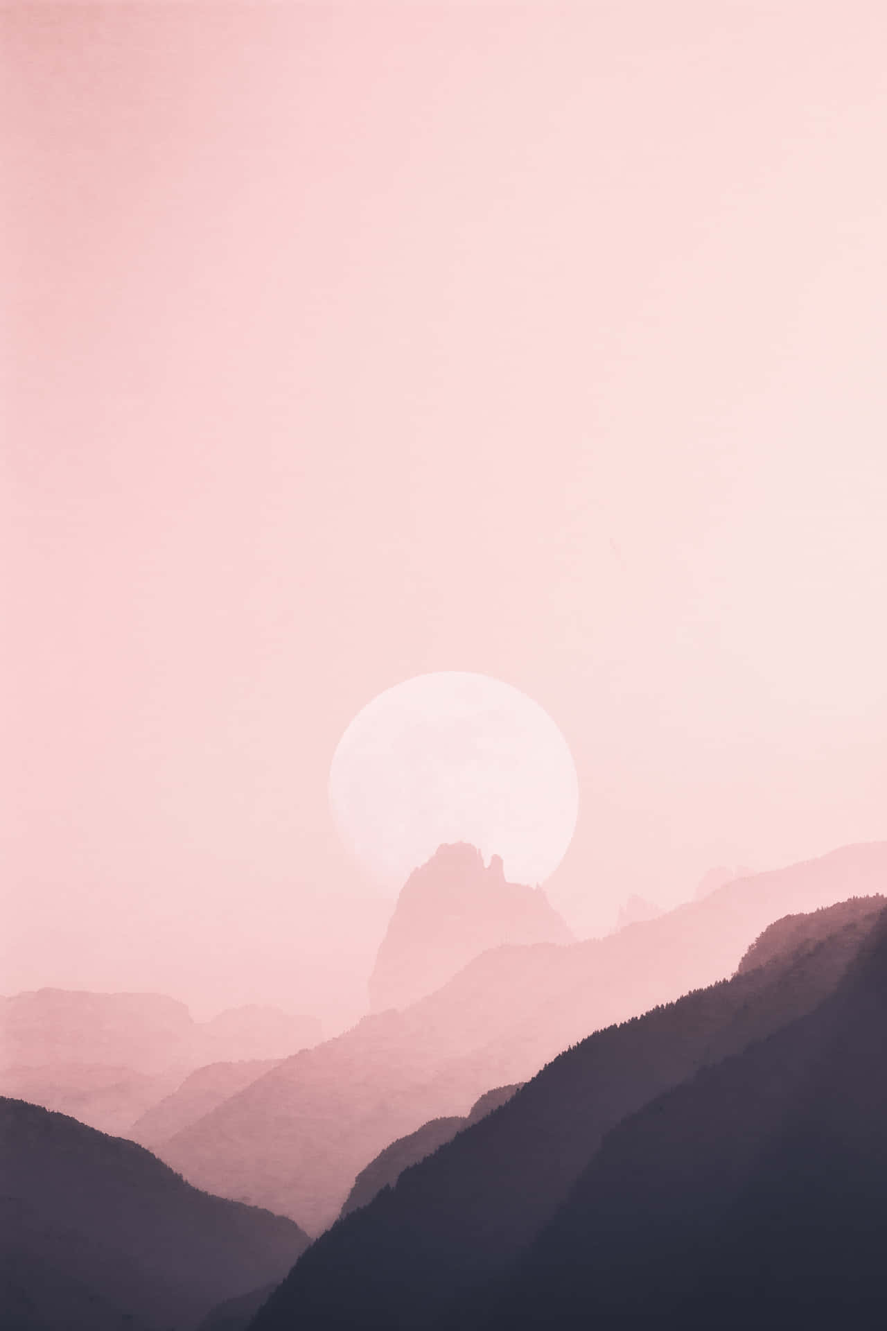 Pink Moon And Landscape Wallpaper