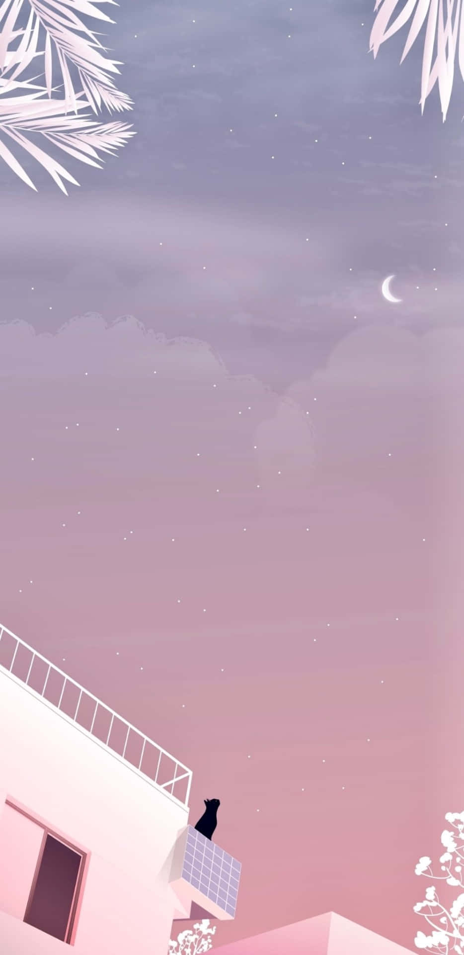 Cat Looking At Pink Moon Cartoon Wallpaper