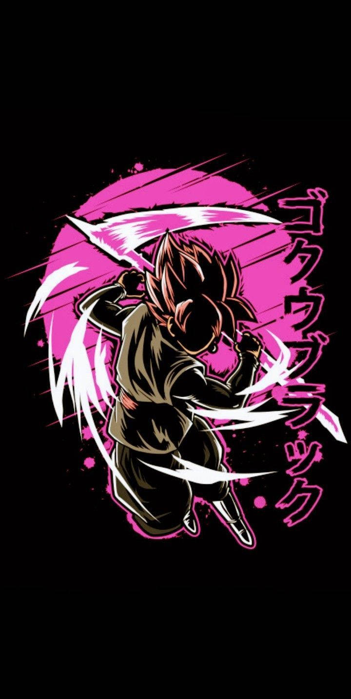 Pink Moon And Silhouette Of Black Goku Phone Background