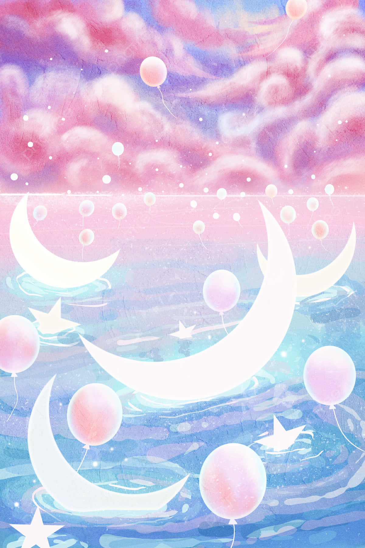 colorSkyer og pink måne i akvarel Wallpaper