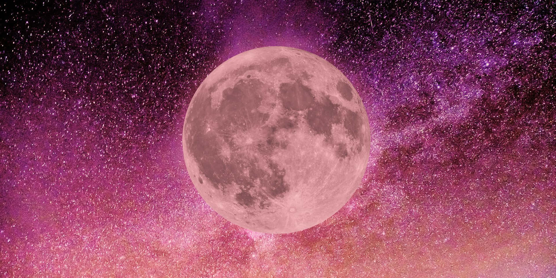 A Realistic Pink Moon Rising Over a Verdant Landscape