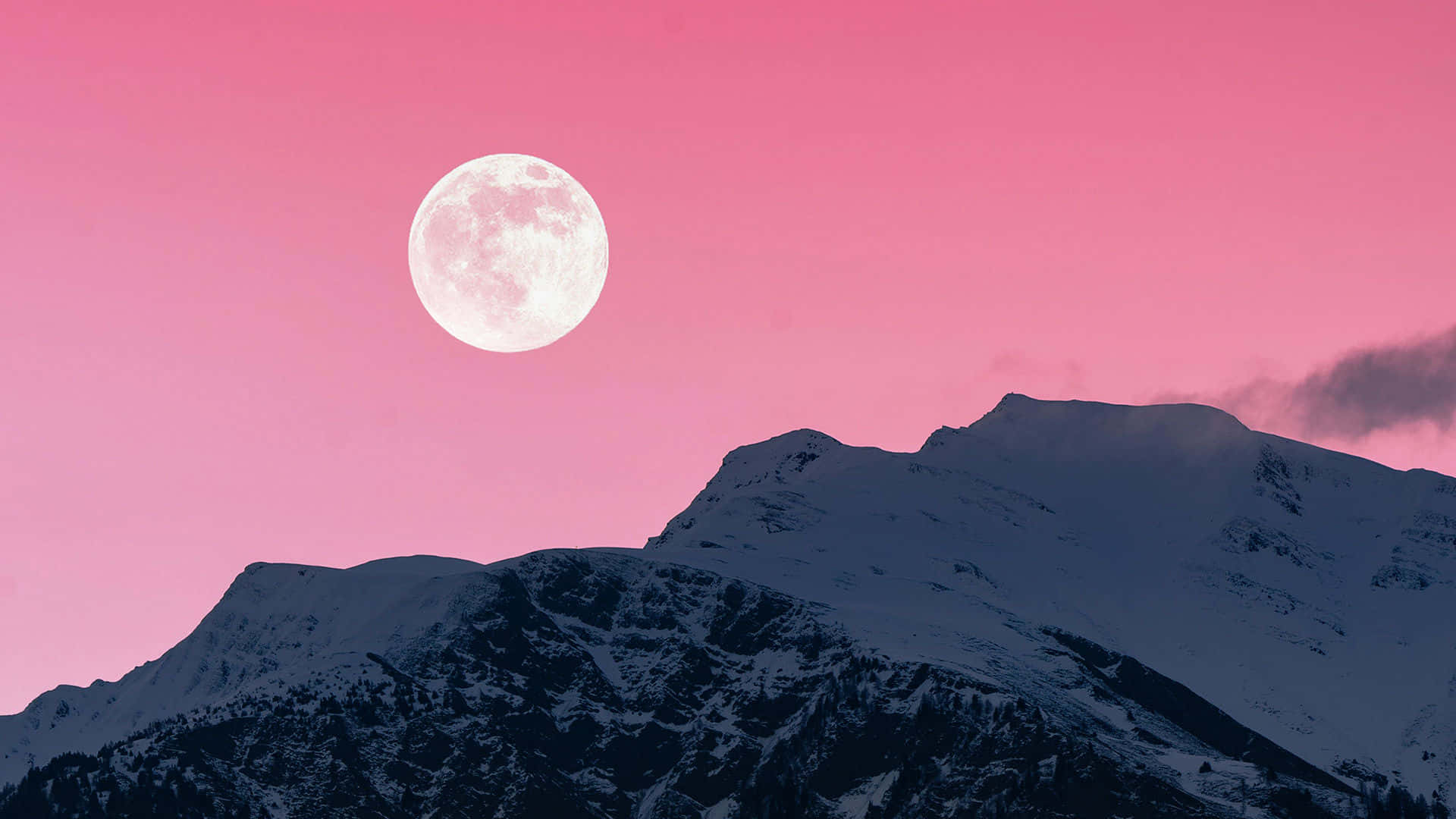 Pink Moon Rising Over Snowy Mountain Wallpaper