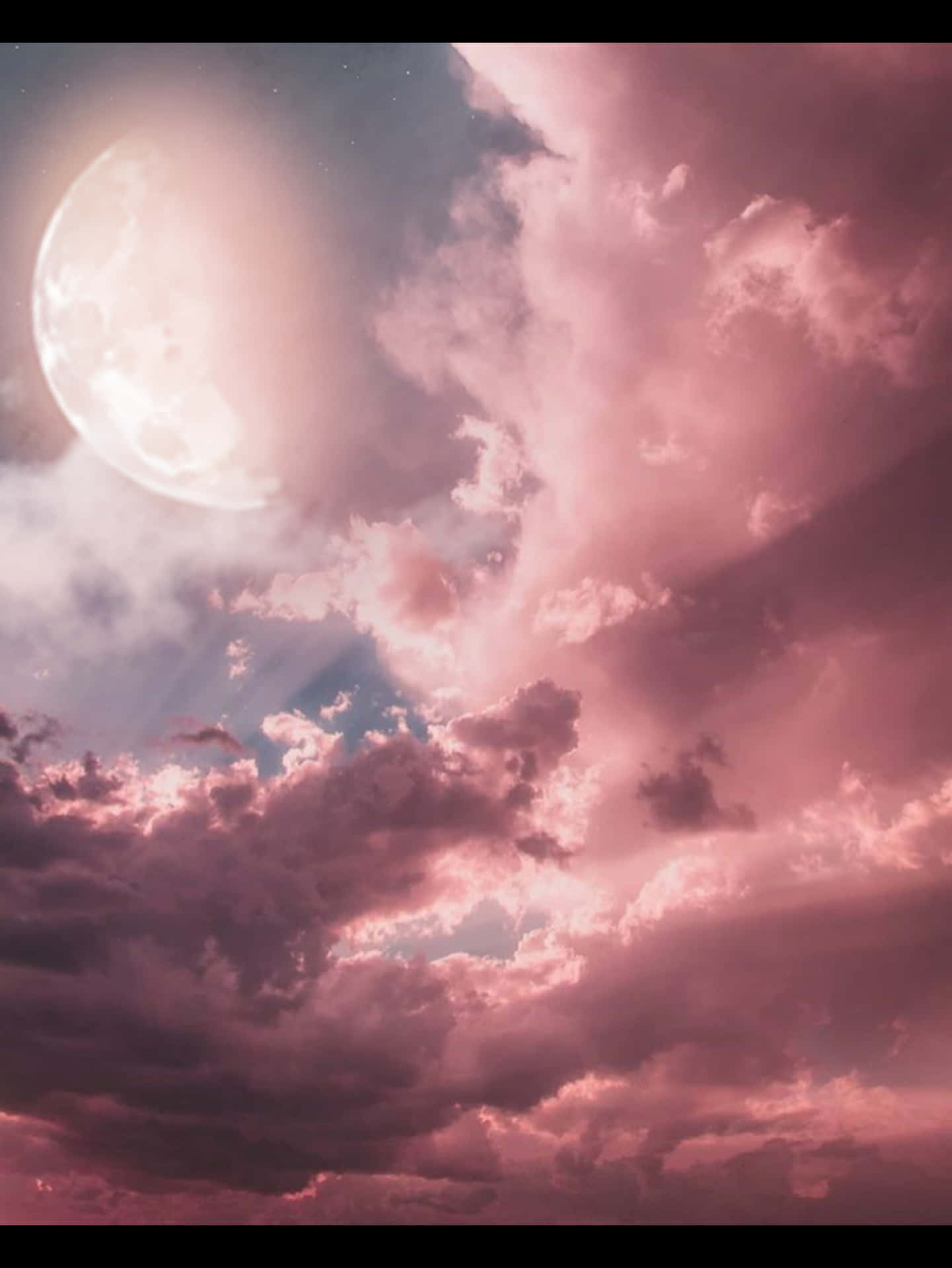 Pink Moon And Cloudy Sky Wallpaper