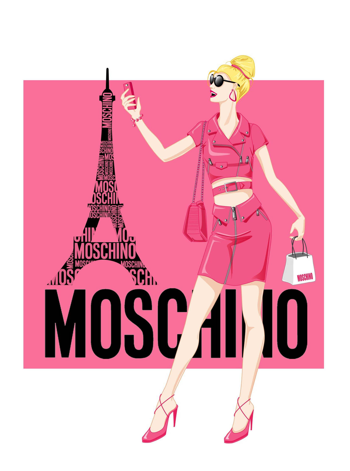Pink Moschino Eiffel Tower Wallpaper