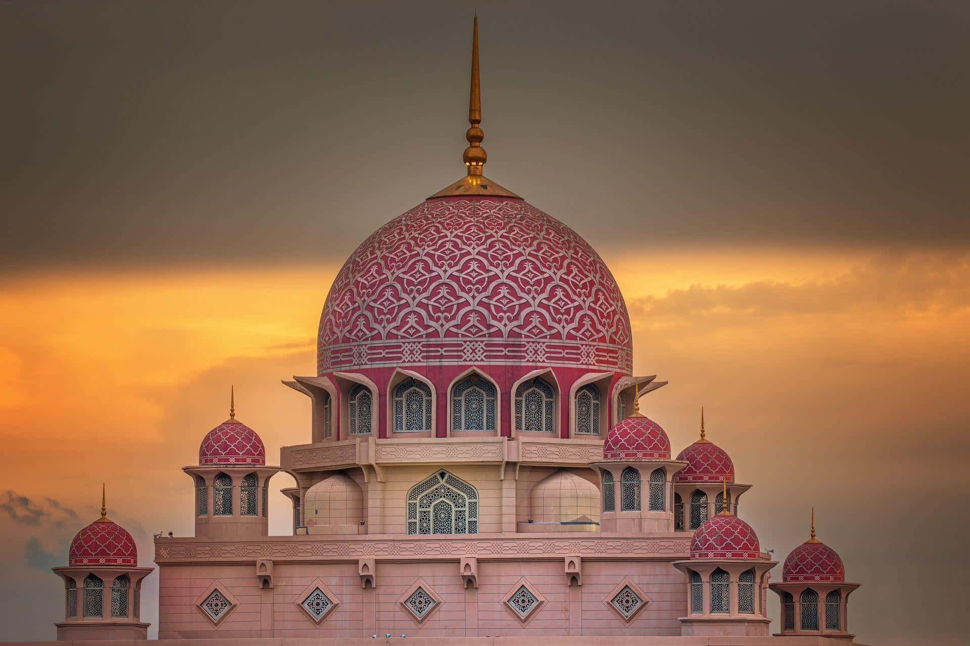 Pink Mosque Dome Sunset Sky Wallpaper