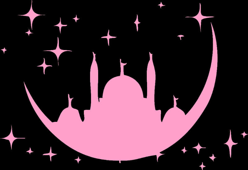 Pink Mosque Silhouette Starry Night PNG