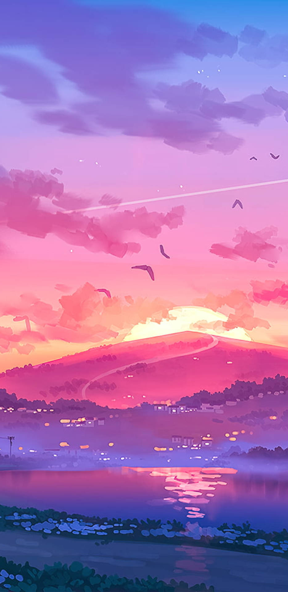 Pink Mountain Painting Iphone Startskærm Wallpaper