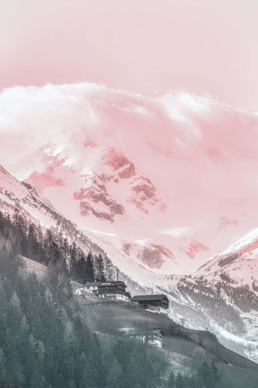 Pink Mountain Snowscape Aesthetic Wallpaper