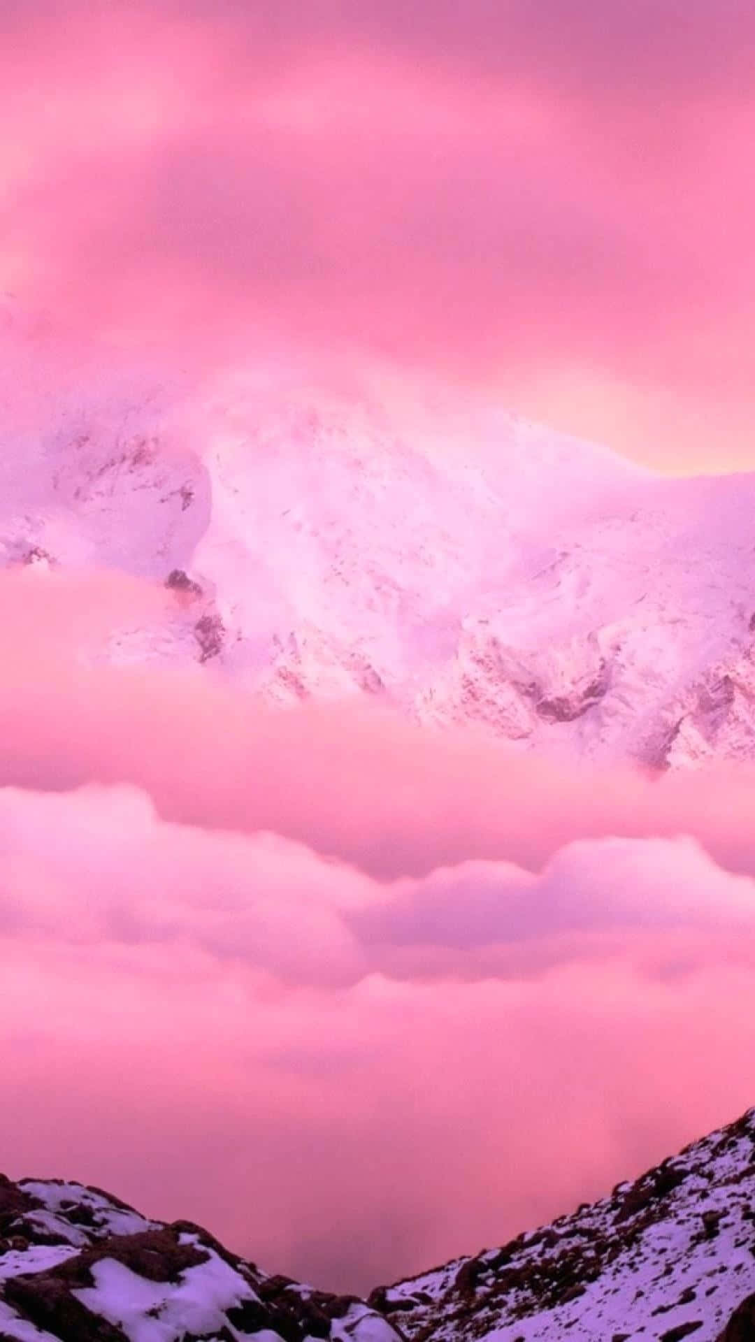 Pink Mountain Sunset Aesthetic Wallpaper