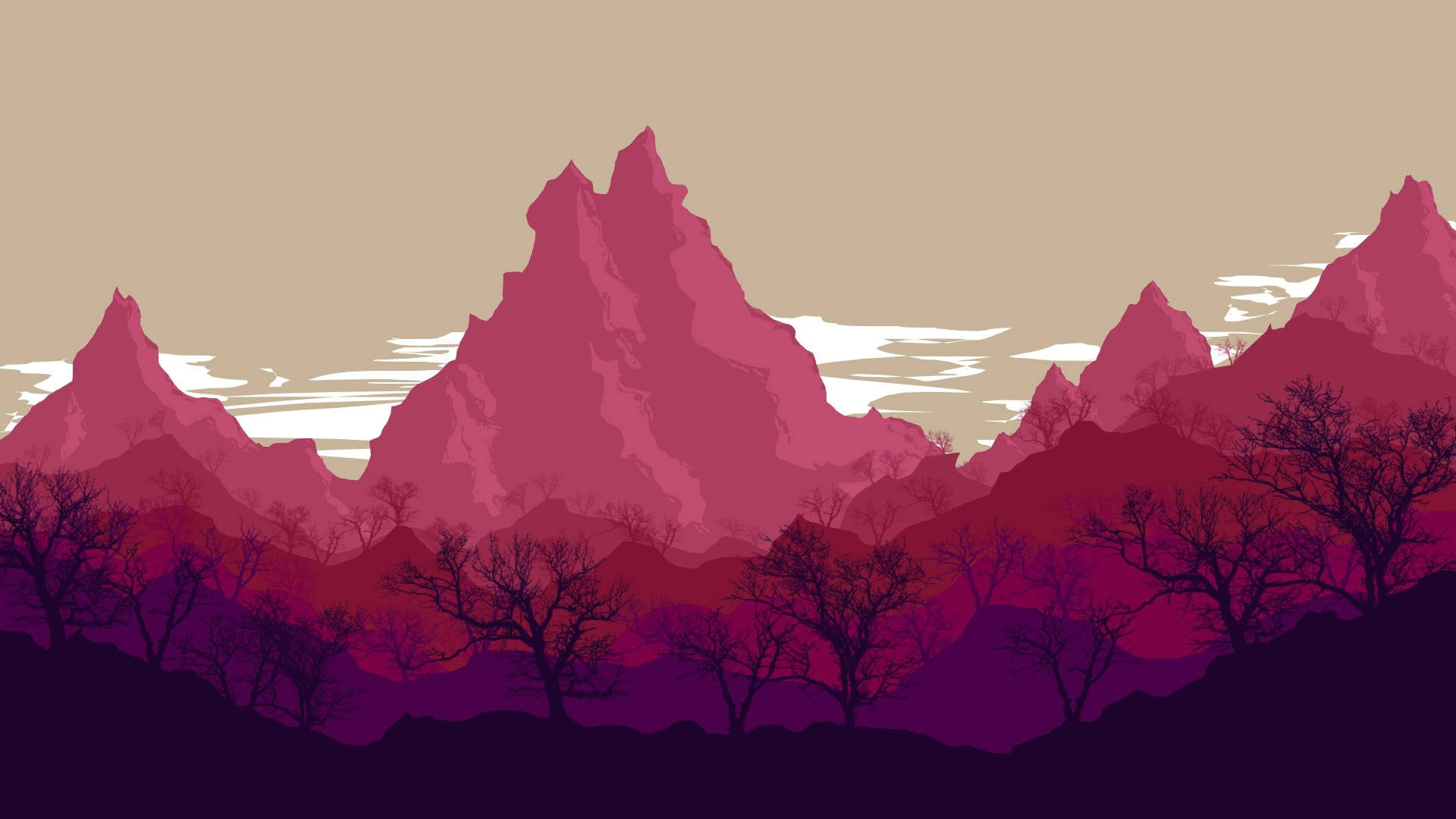 Pink Mountains Vector Art Wallpaper