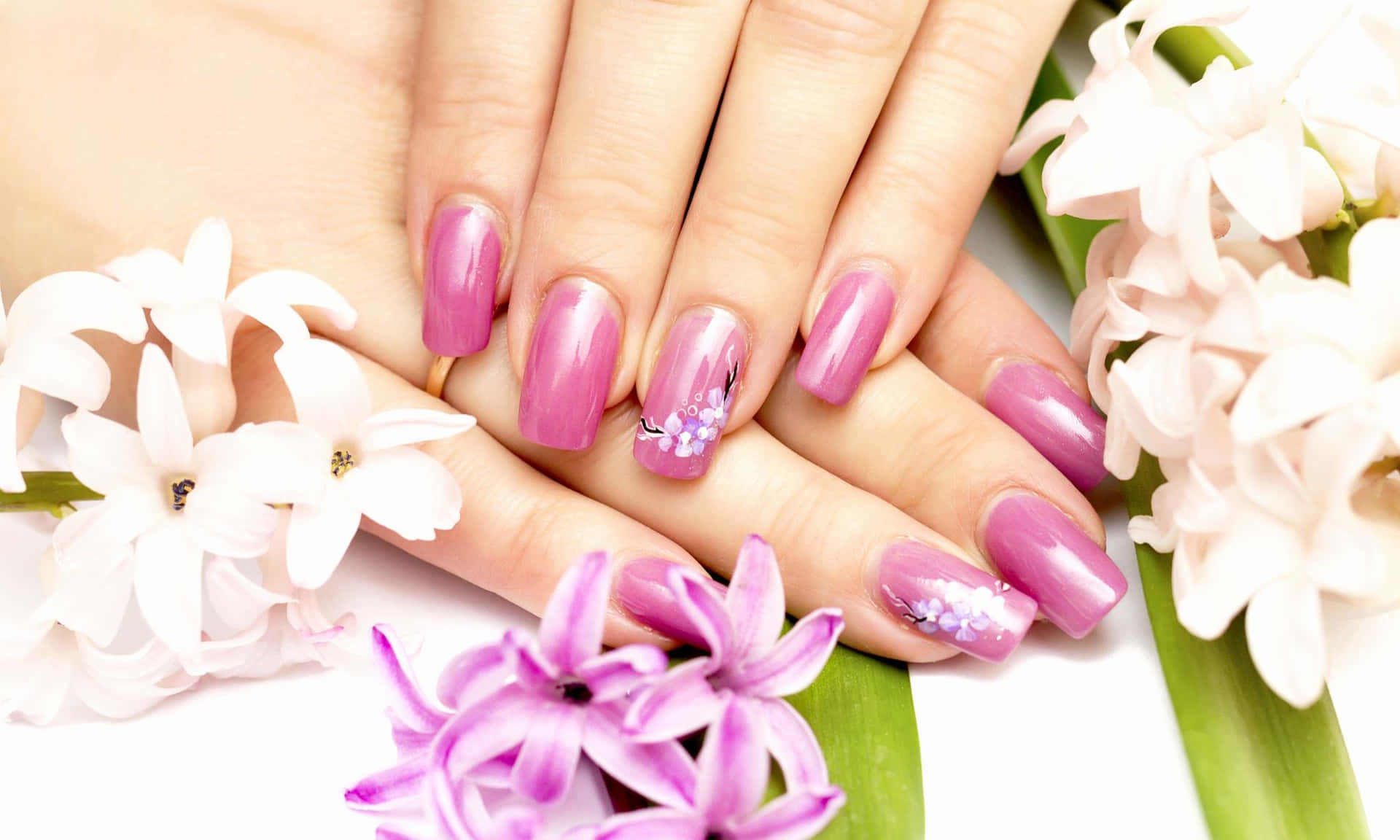 Elegant Pink Nails with Sparkling Accents Wallpaper