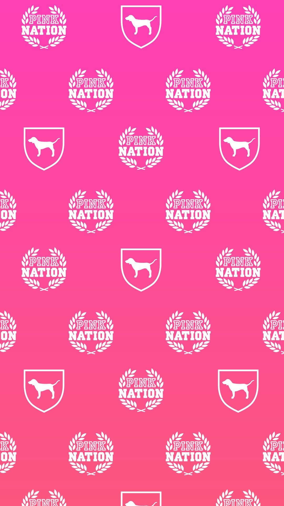 En pink baggrund med hvide hunde logoer og farverige stjerner Wallpaper