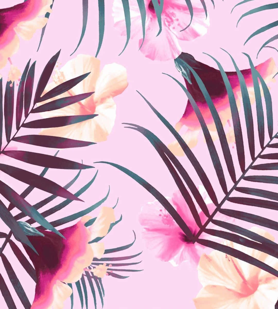 A Pink And Purple Tropical Leaf Pattern Wallpaper