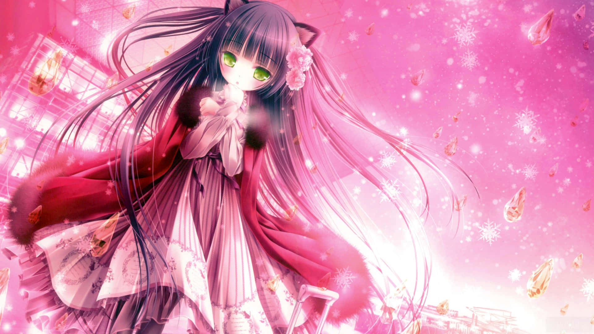 Pink Neko Girl Anime Artwork Wallpaper