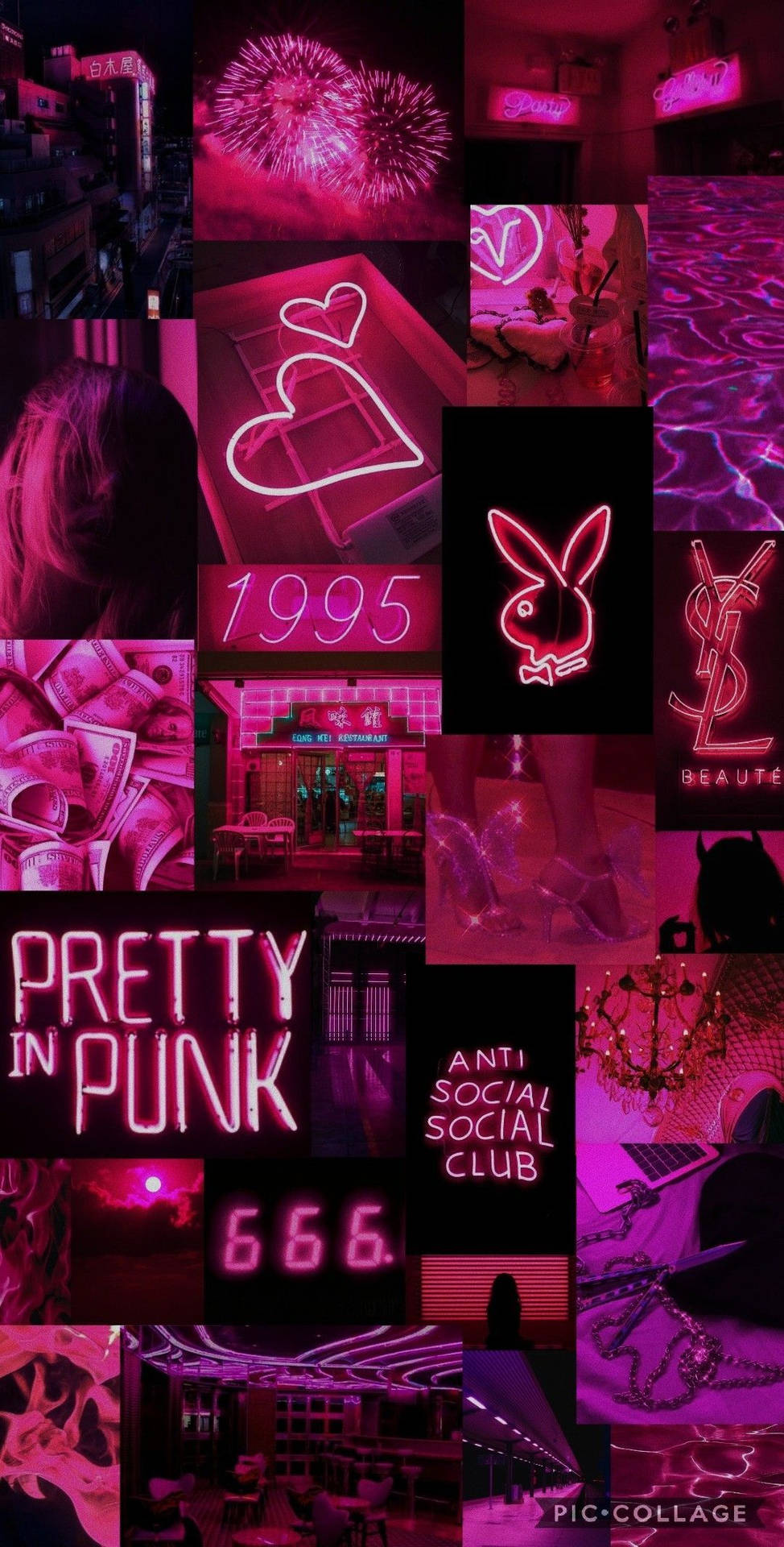 A Collage Of Pink Neon Signs And Neon Lights Wallpaper
