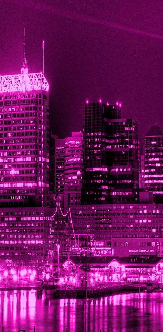 Download A City Skyline Lit Up In Pink Wallpaper | Wallpapers.com