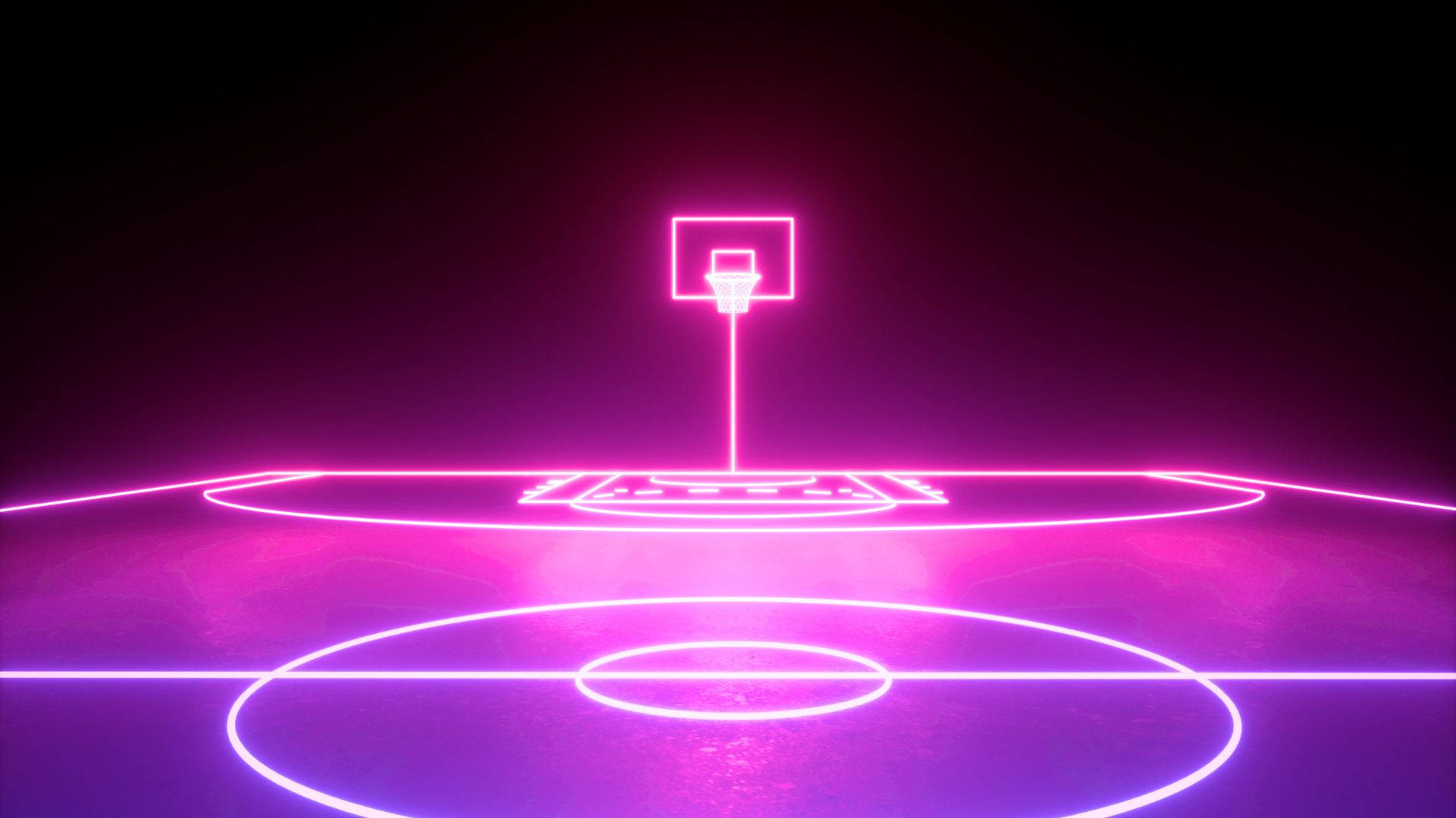 Canchade Básquetbol Con Luces Rosadas De Neón. Fondo de pantalla