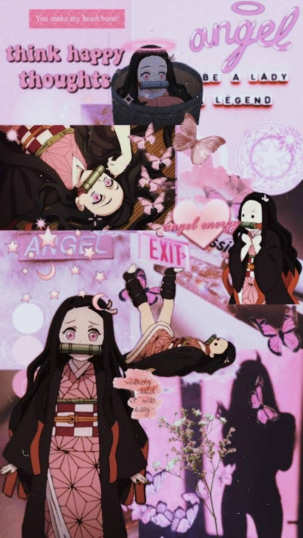 Pink Nezuko Aesthetic Collage Wallpaper