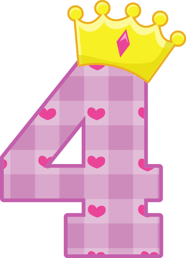 Pink Number4with Crownand Hearts PNG