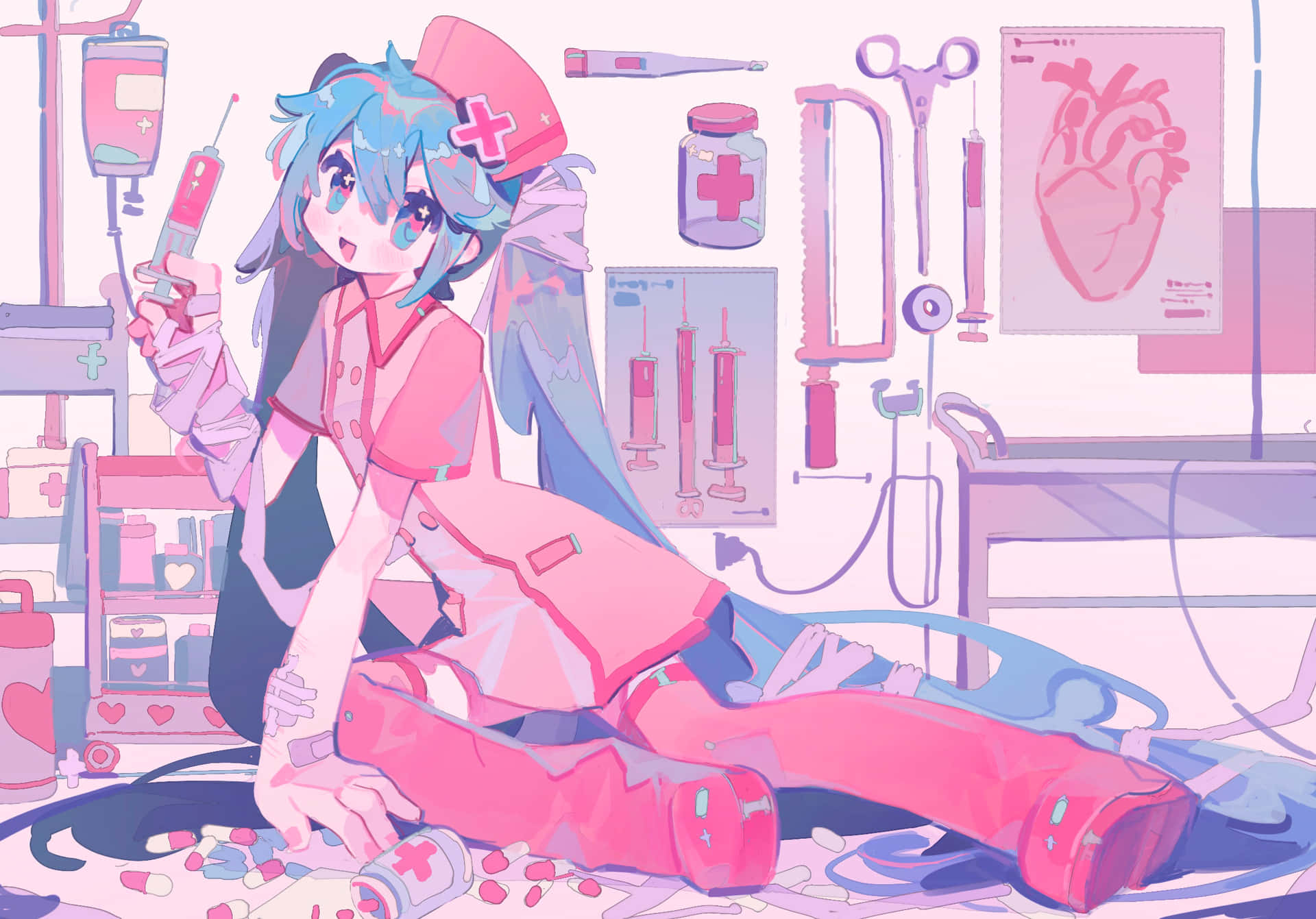 Pink Nurse Anime Aesthetic.jpg Wallpaper