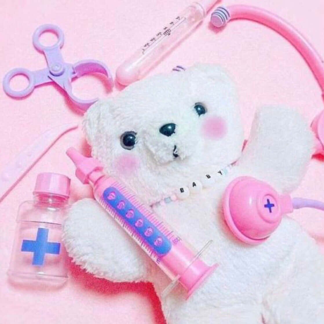 Pink Nurse Teddy Bear Aesthetic.jpg Wallpaper