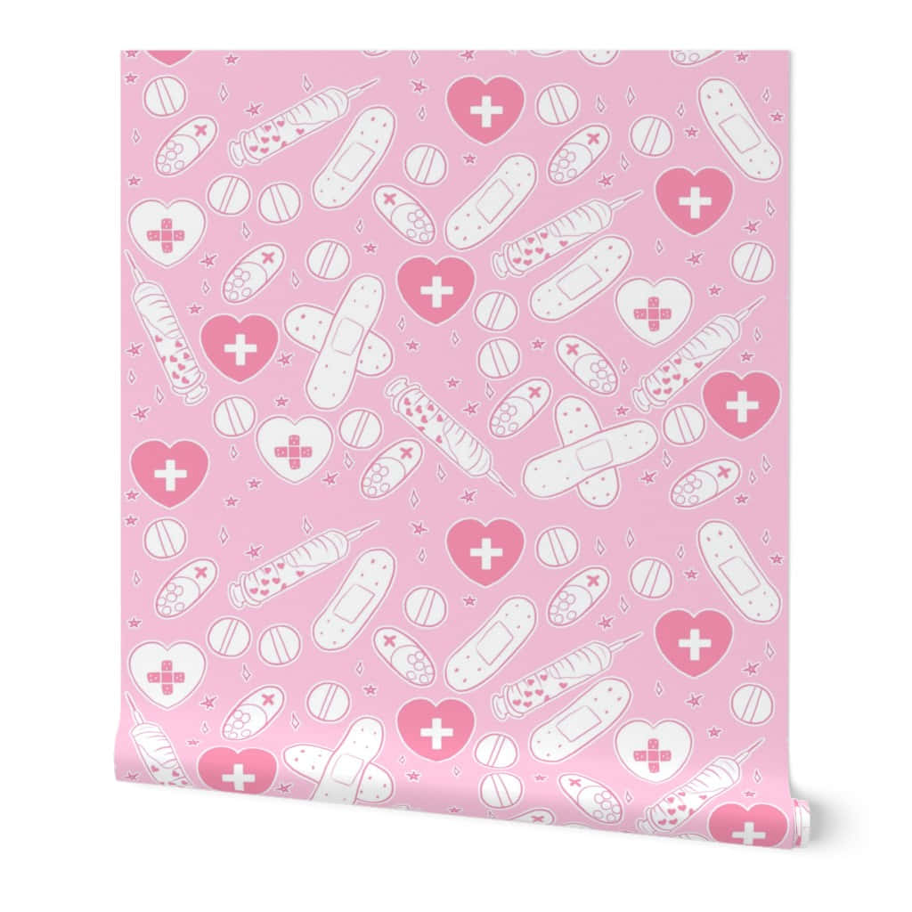 Pink Nurse Themed Pattern Wrap Wallpaper