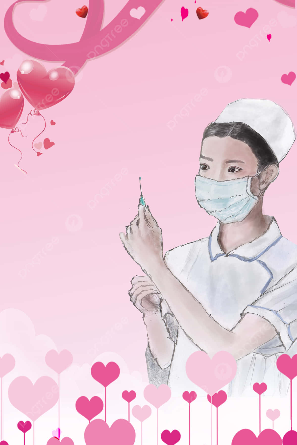 Pink Nurse With Syringe Aesthetic Wallpaper