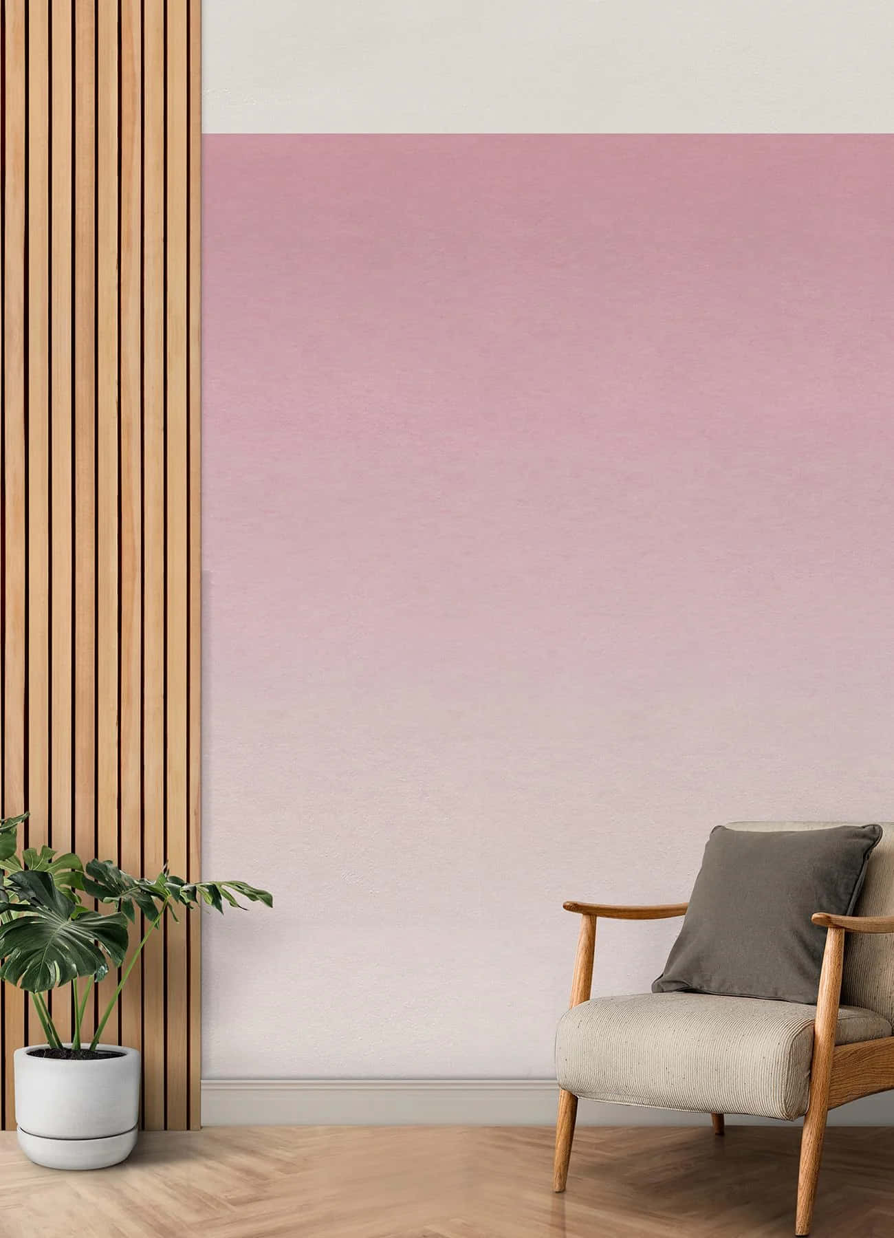 Pink Ombre Wallwith Wood Accentsand Modern Chair Wallpaper