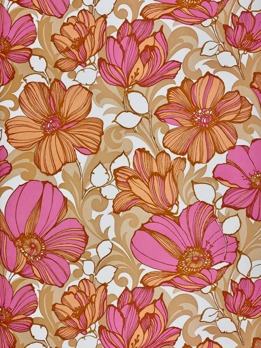 Pink Orange Floral Pattern Wallpaper