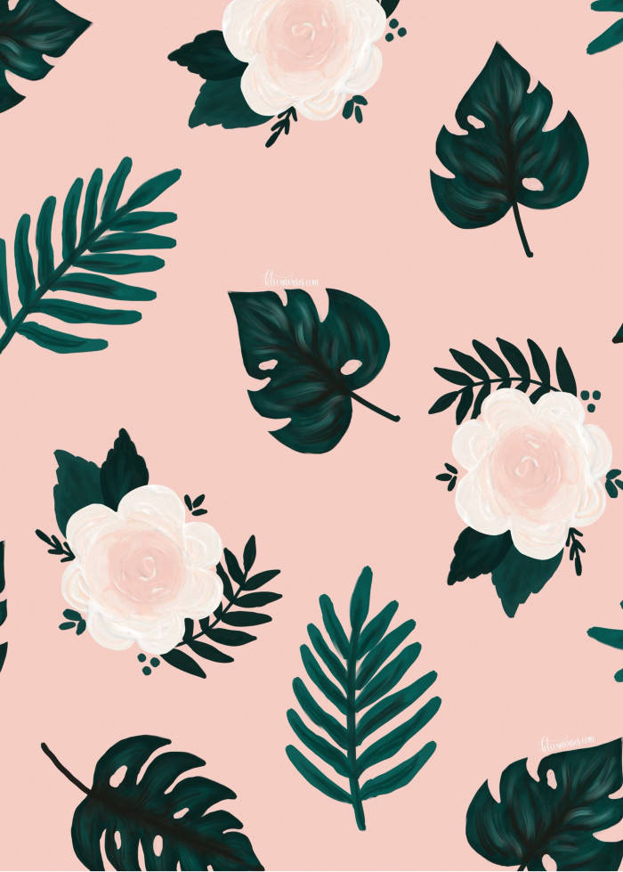 Pink Painted Flowers And Leaves Aesthetic
