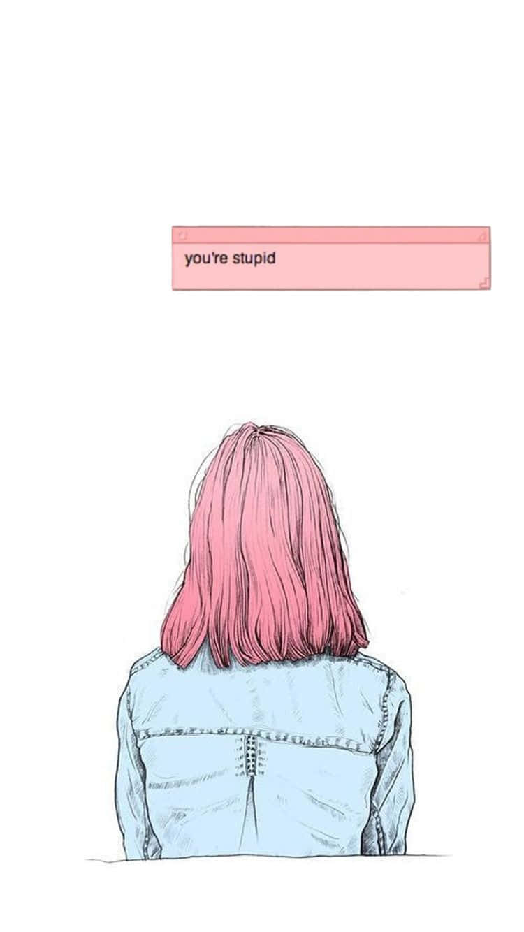 A Girl With Pink Hair Is Sitting In A Blue Jacket