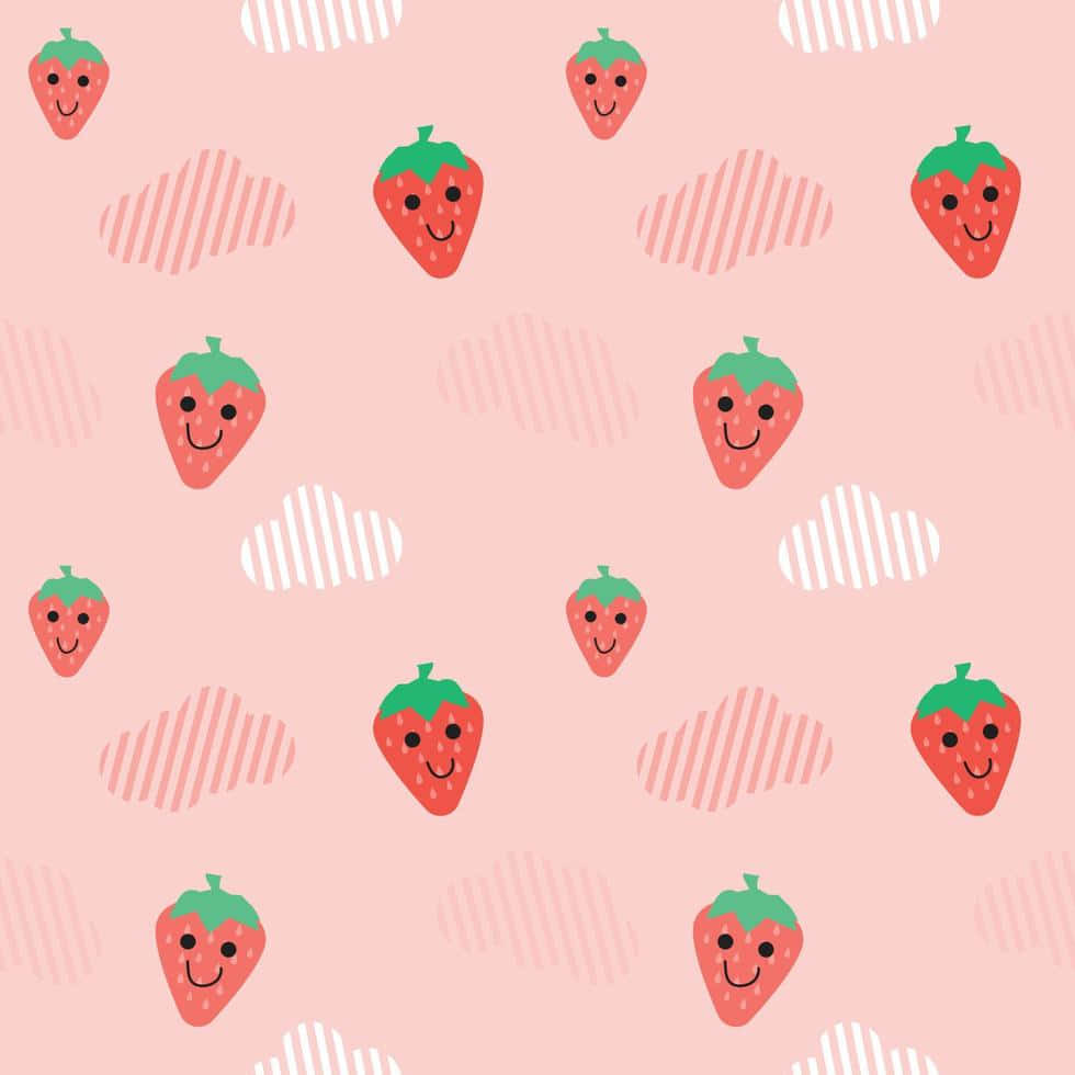 Pink Pastel Cute Strawberry Smiley Face Wallpaper
