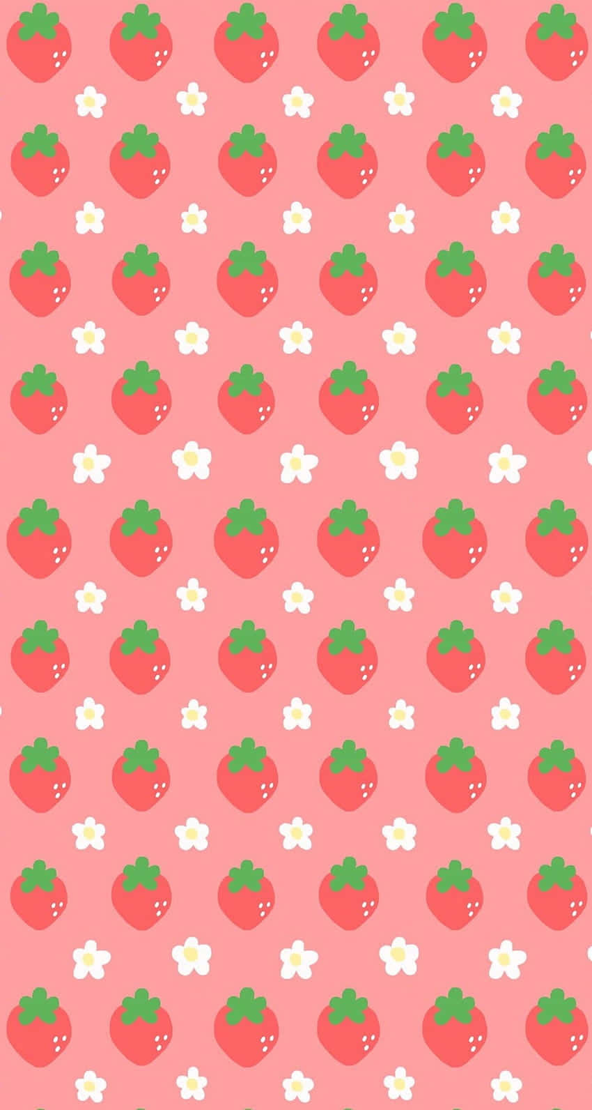 Lyserød pastel sød jordbær med blomst tapet Wallpaper