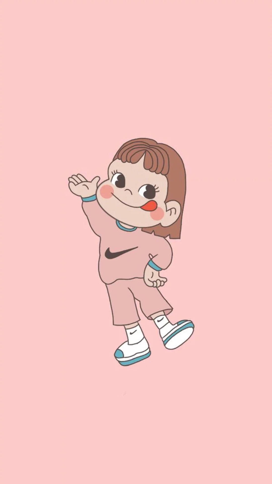 Desenho Animado Rosa Peko-chan Nike Papel de Parede