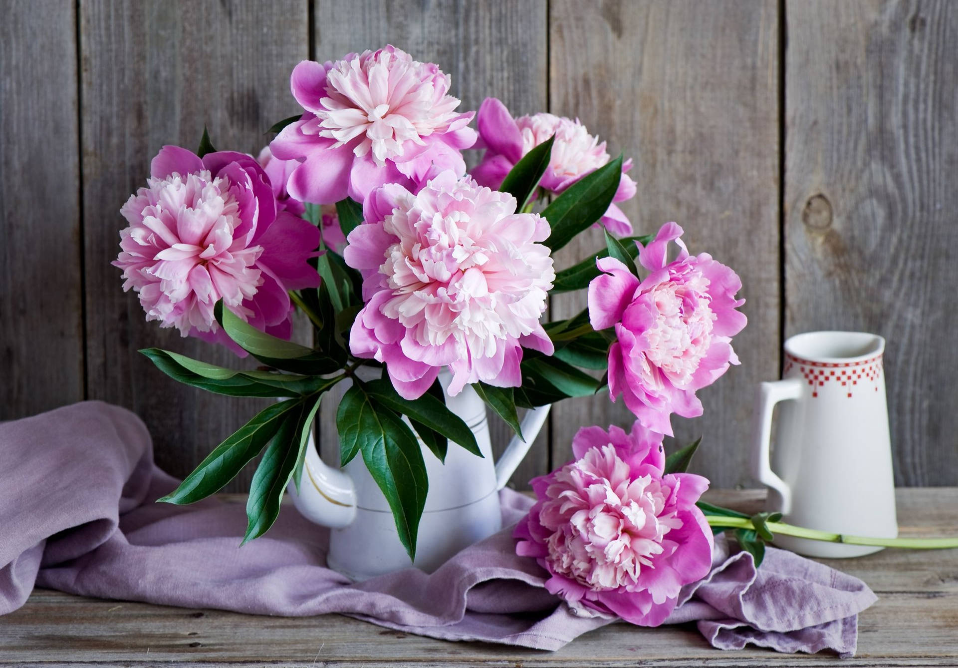 Pink Peony Flowers With Wooden Background Wallpaper