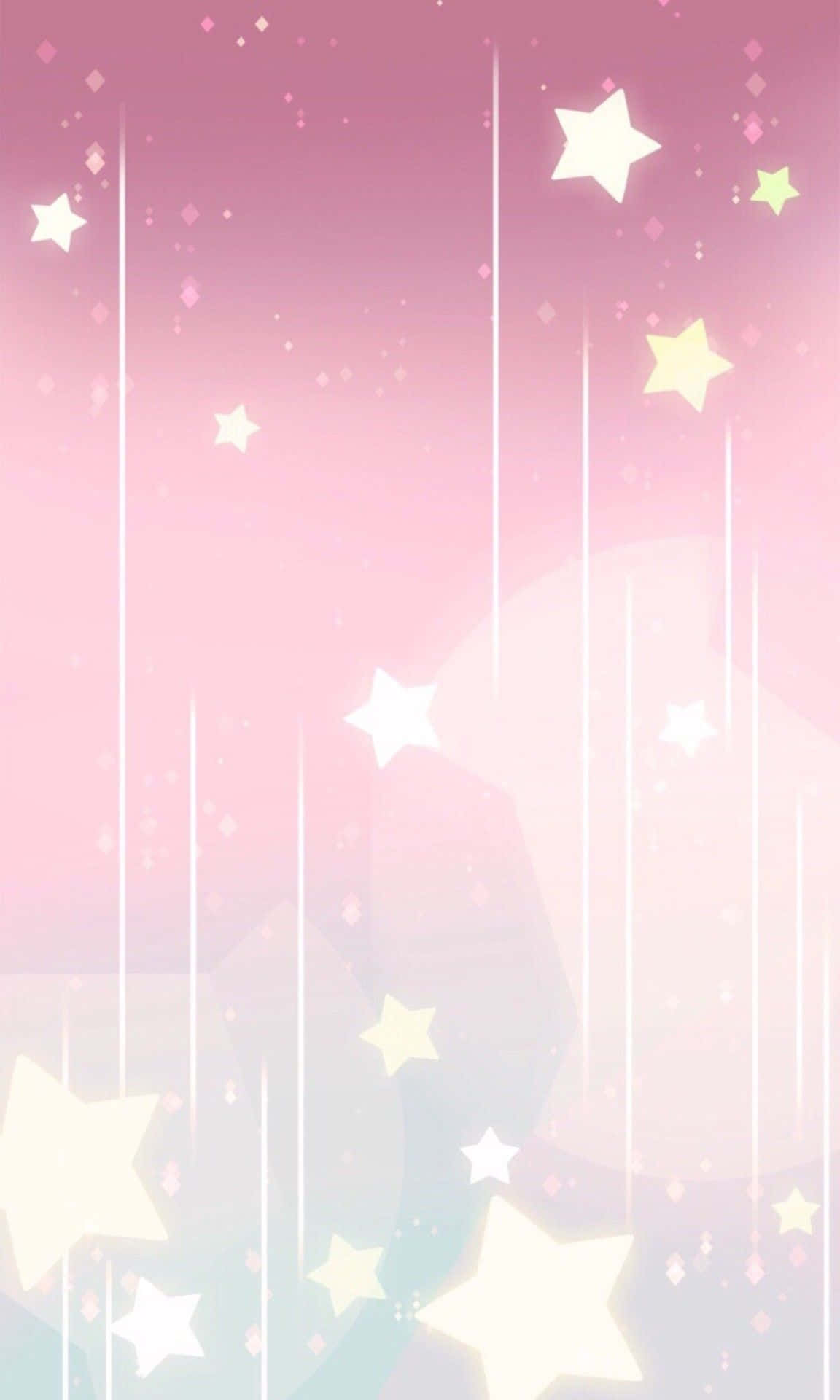 A Pink Background With Stars And Clouds