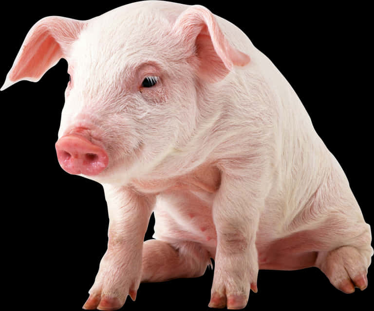 Pink Piglet Isolatedon Black Background PNG