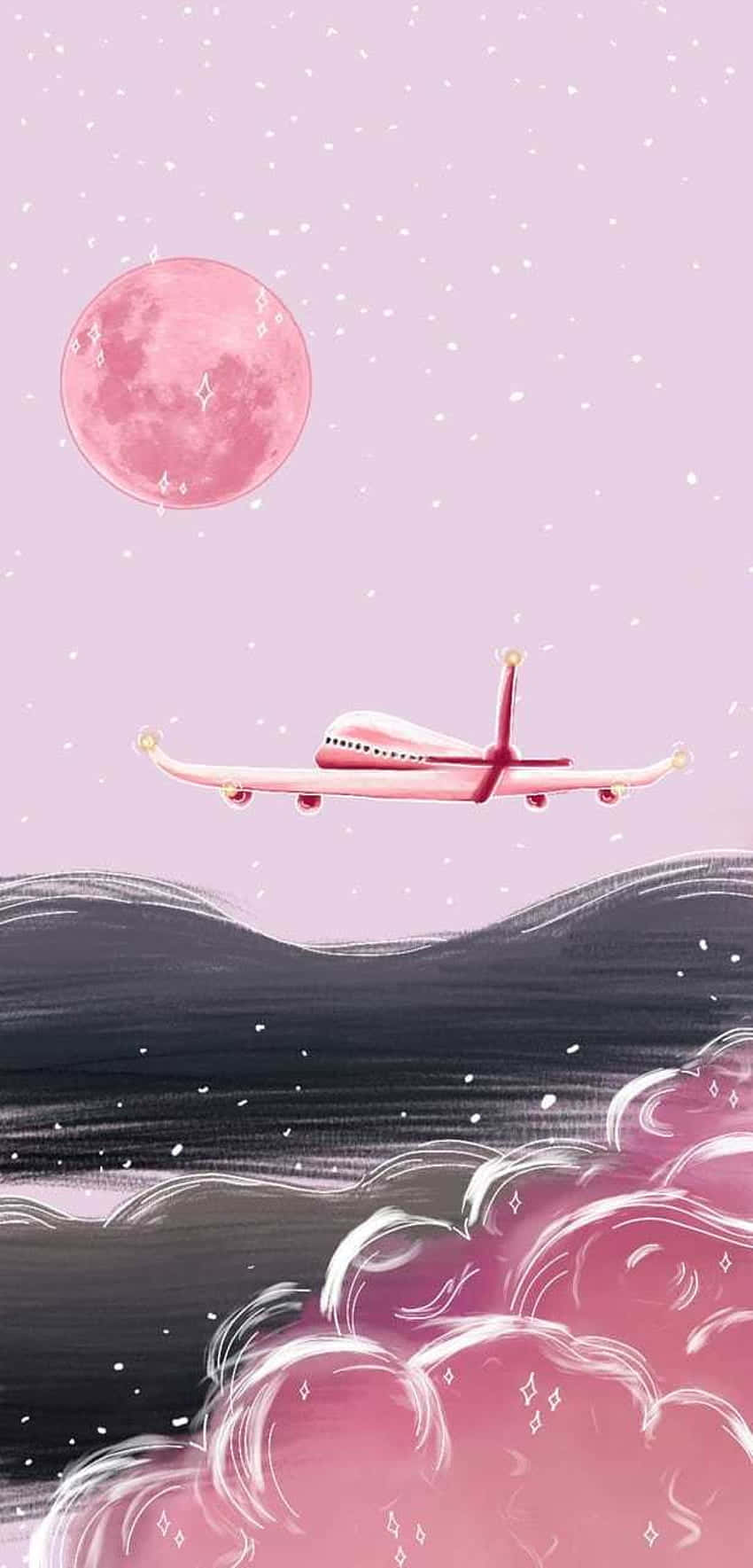 Soar High Above the Clouds in this Majestic Pink Plane Wallpaper
