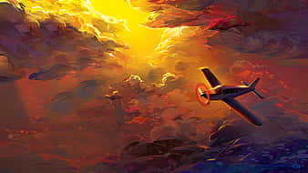 Envacker Rosa Flygplan Framför En Molnfylld Blå Himmel. Wallpaper