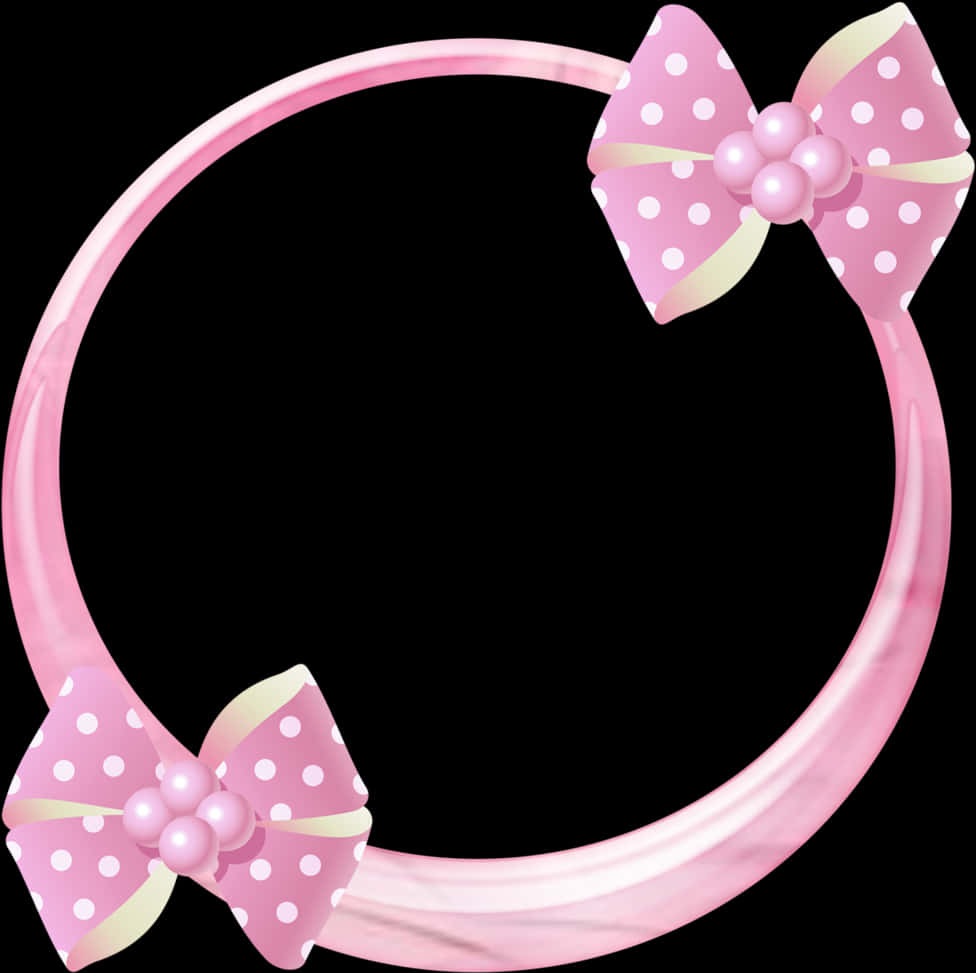 Pink Polka Dot Bow Round Frame PNG