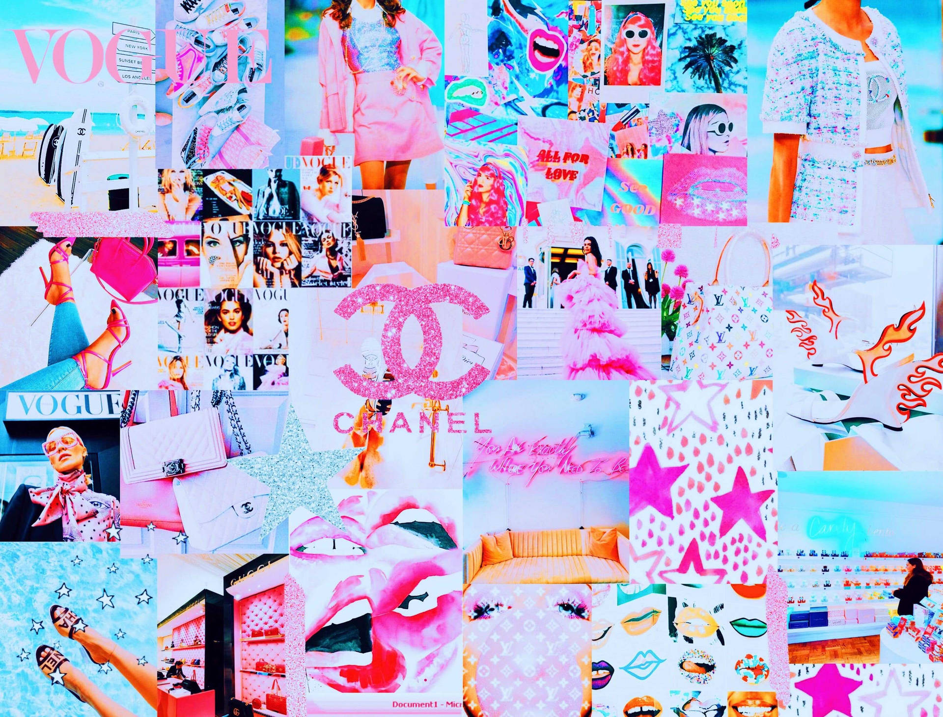 Pink Preppy Mode Collage Wallpaper