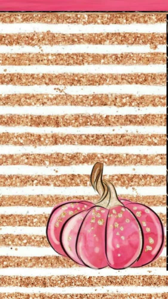 A Pink Pumpkin On A Gold Striped Background Wallpaper