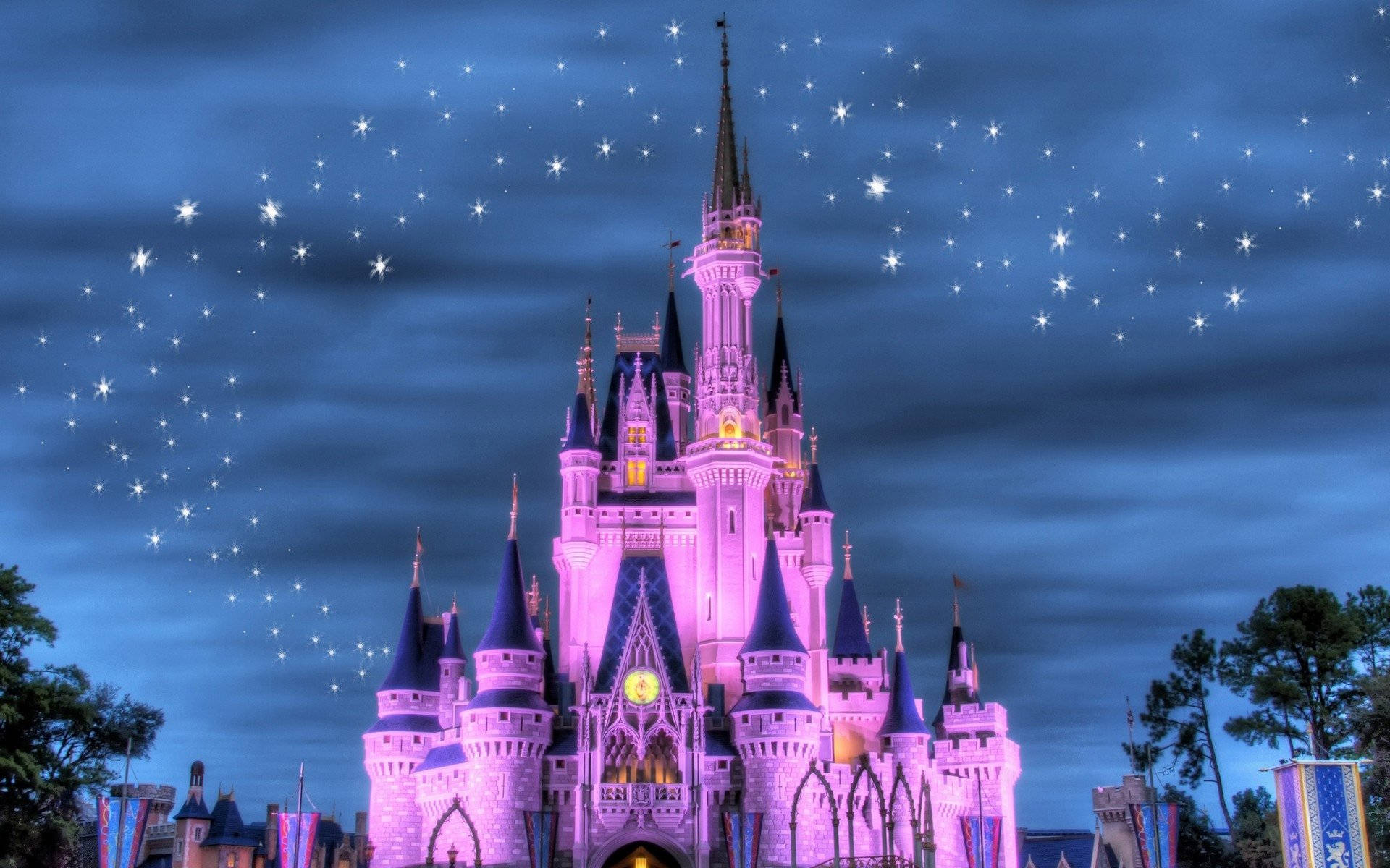 Pink Purple Disneyland Castle Stars Wallpaper