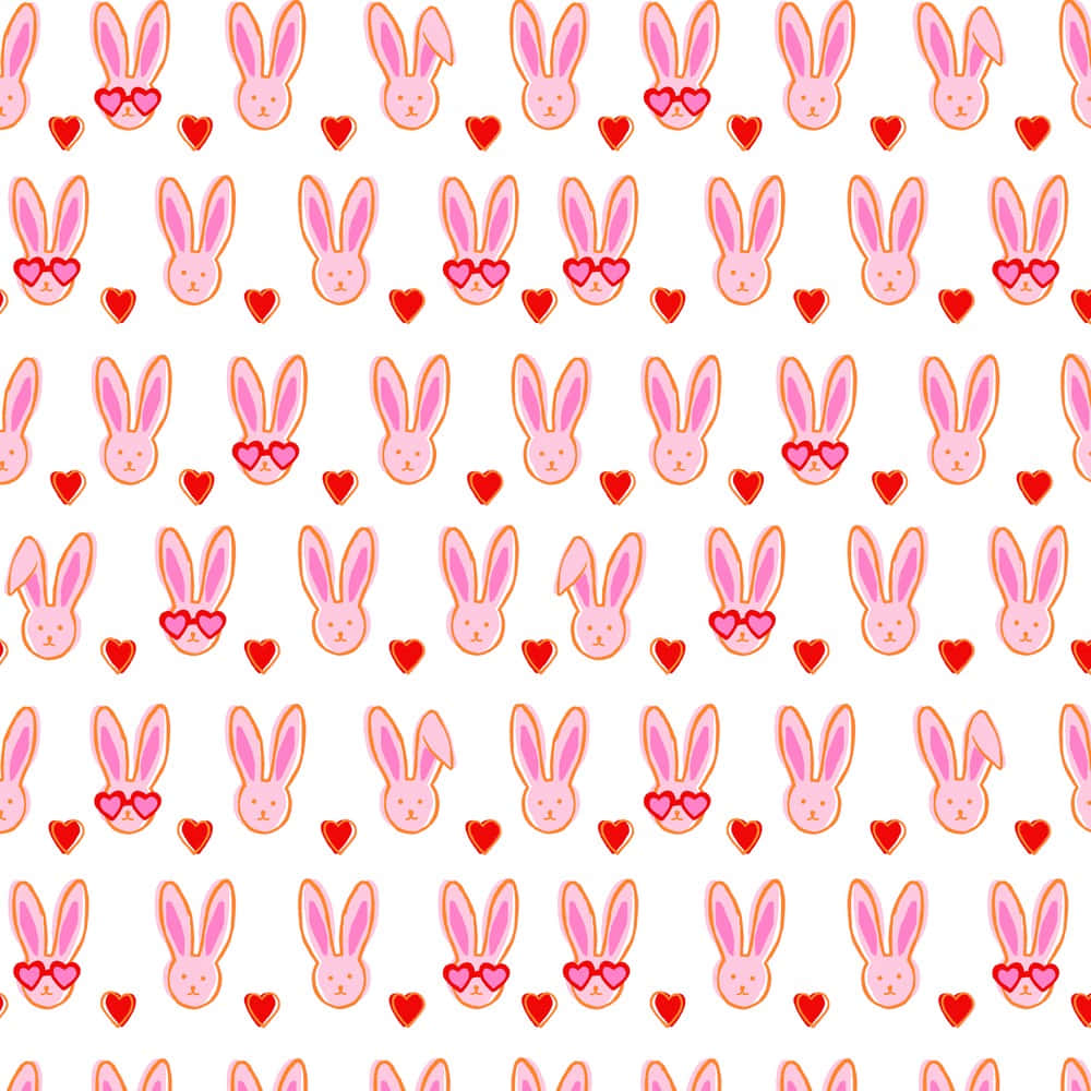 Pink Rabbitsand Hearts Pattern Wallpaper