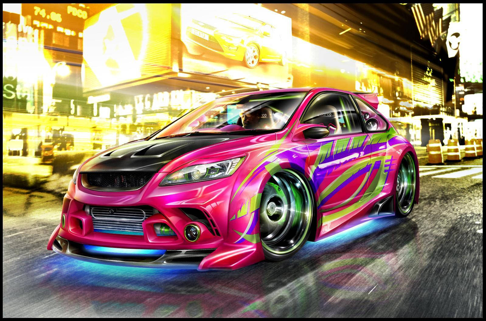 Pink Racing Car Wallpaper
