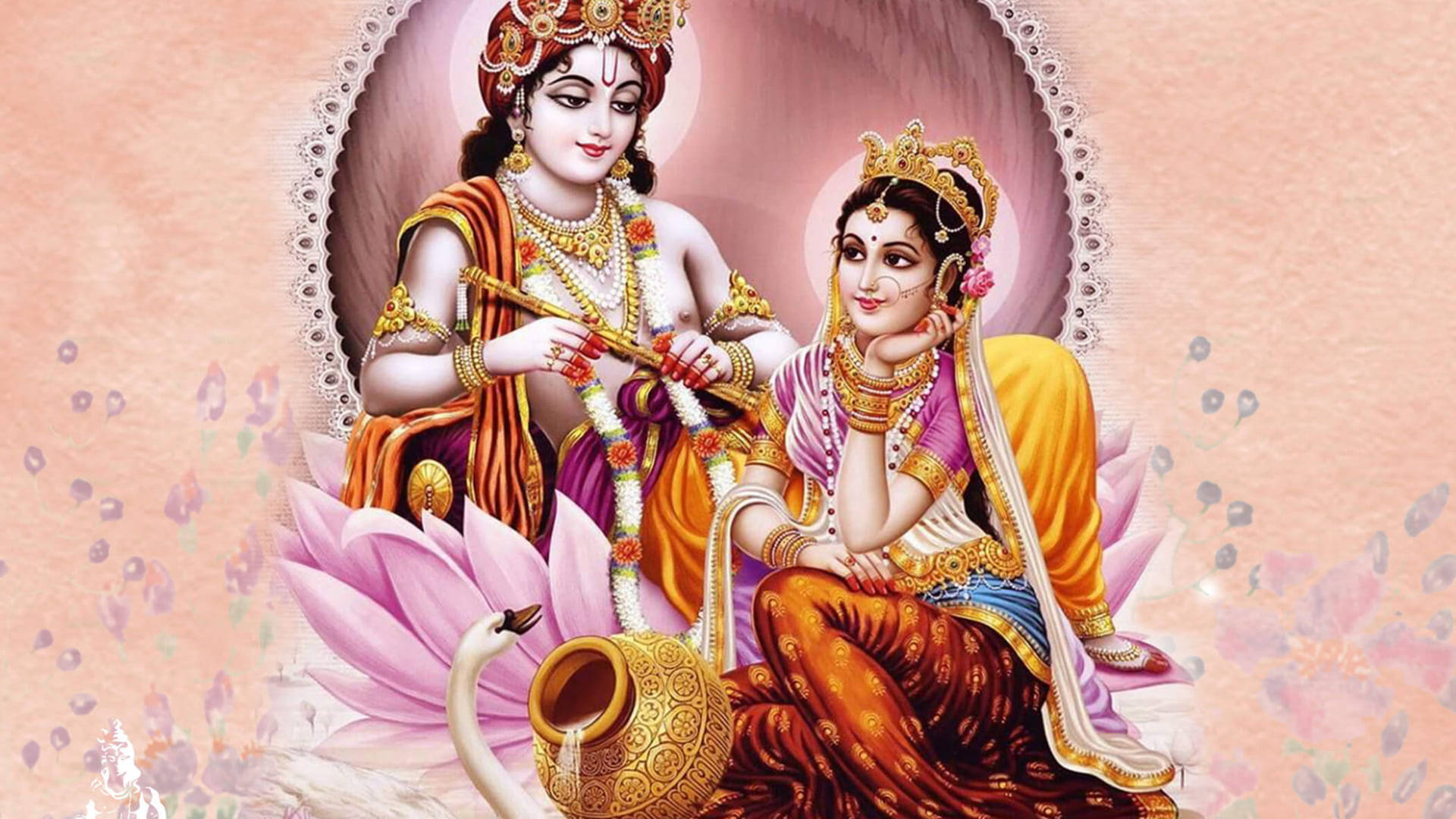 Pink Radha And Krishna 4k Wallpaper