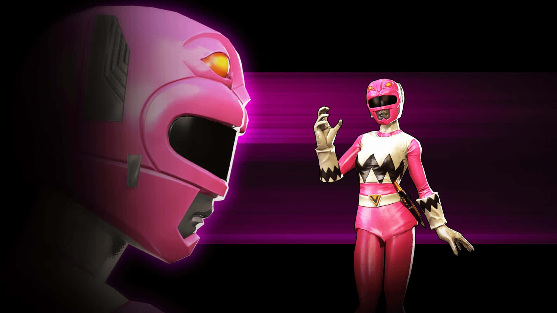Pink Ranger Posewith Helmet Profile Wallpaper