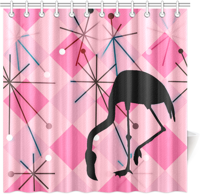 Pink Retro Flamingo Shower Curtain PNG