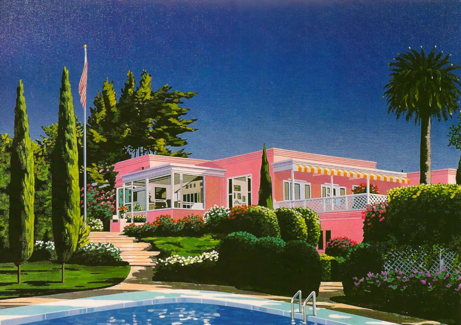 Pink Retro Mansion Artworkby Hiroshi Nagai Wallpaper